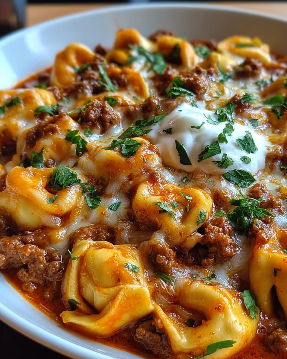 Cheesy Beef Enchilada Tortellini Cheesy