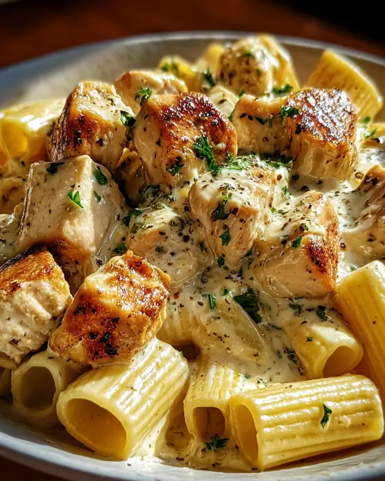 Creamy Garlic Butter Chicken and Rigatoni in Parmesan Sauce