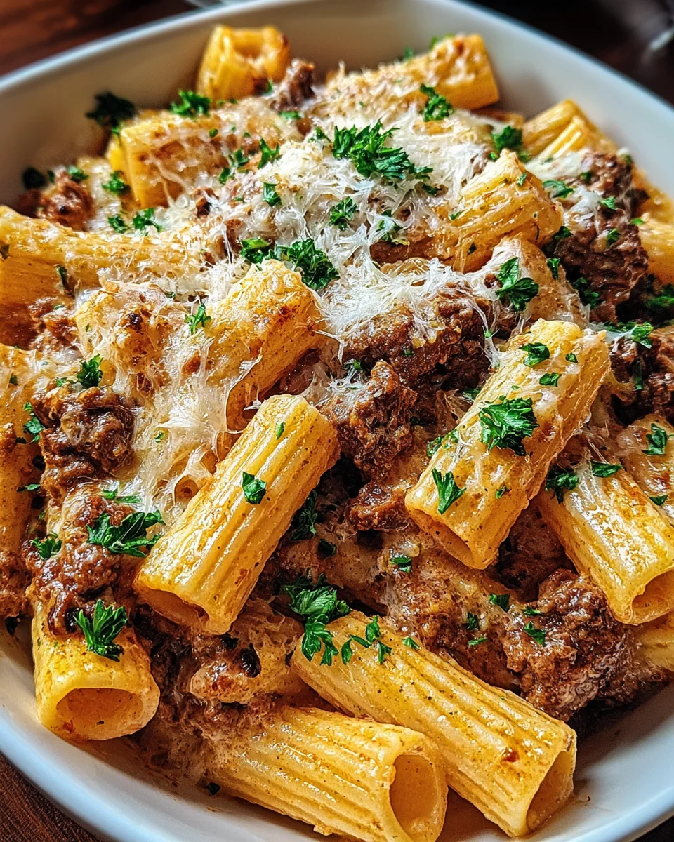 Creamy Parmesan Beef Rigatoni Creamy