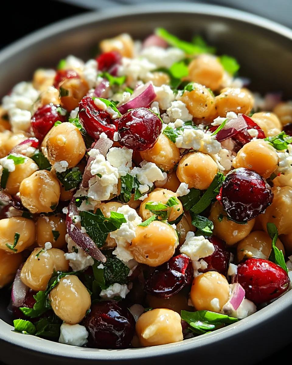 Feta & Cranberry Chickpeas with Lemon Vinaigrette Feta