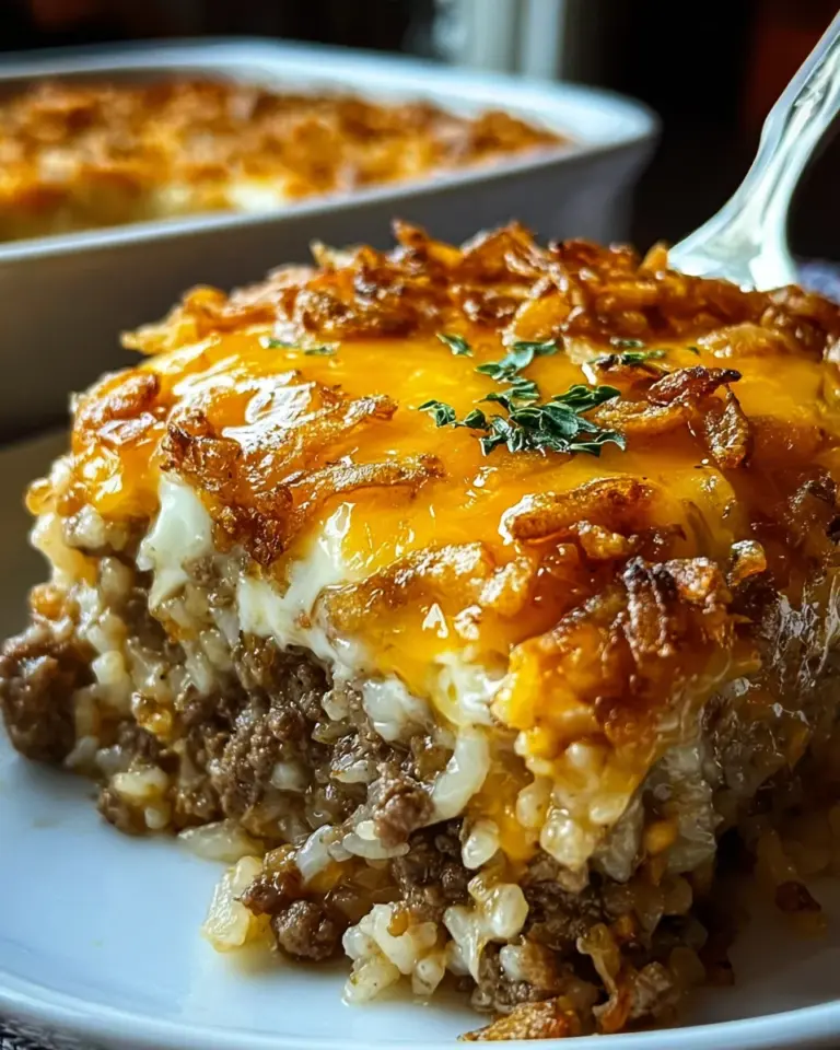 French Onion Ground Beef and Rice Casserole
