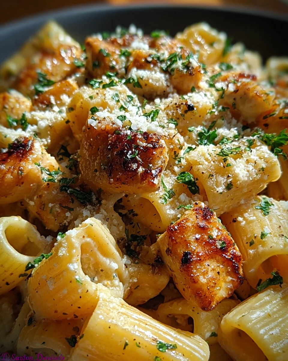 Garlic Butter Chicken with Rigatoni and Parmesan Garlic