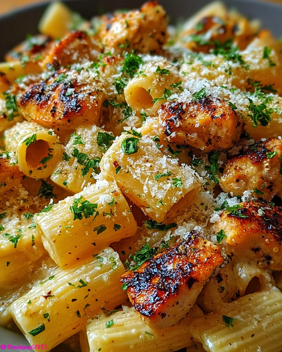 Garlic Butter Chicken with Rigatoni and Parmesan Garlic