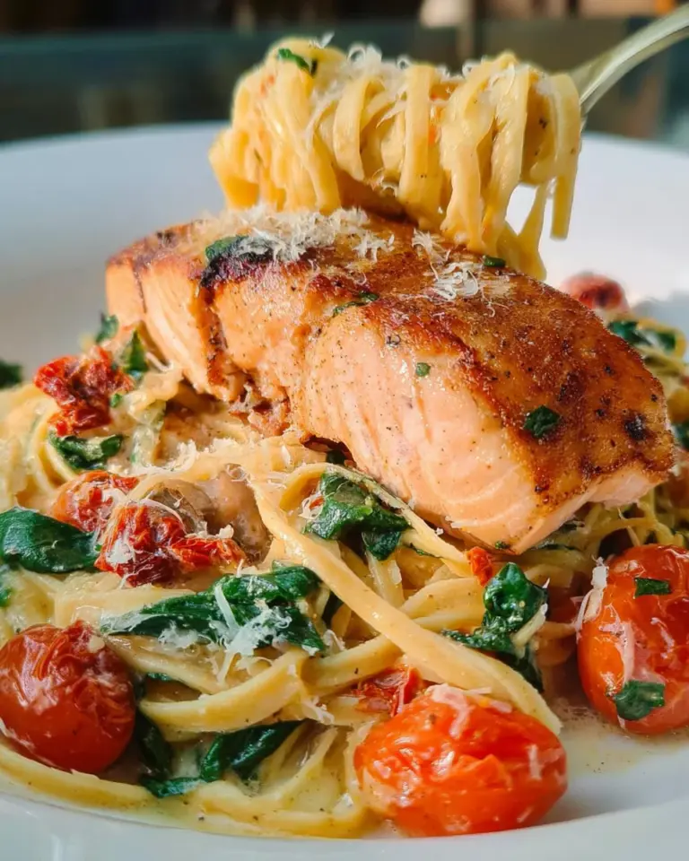 Healthy & Creamy Tuscan Salmon Pasta