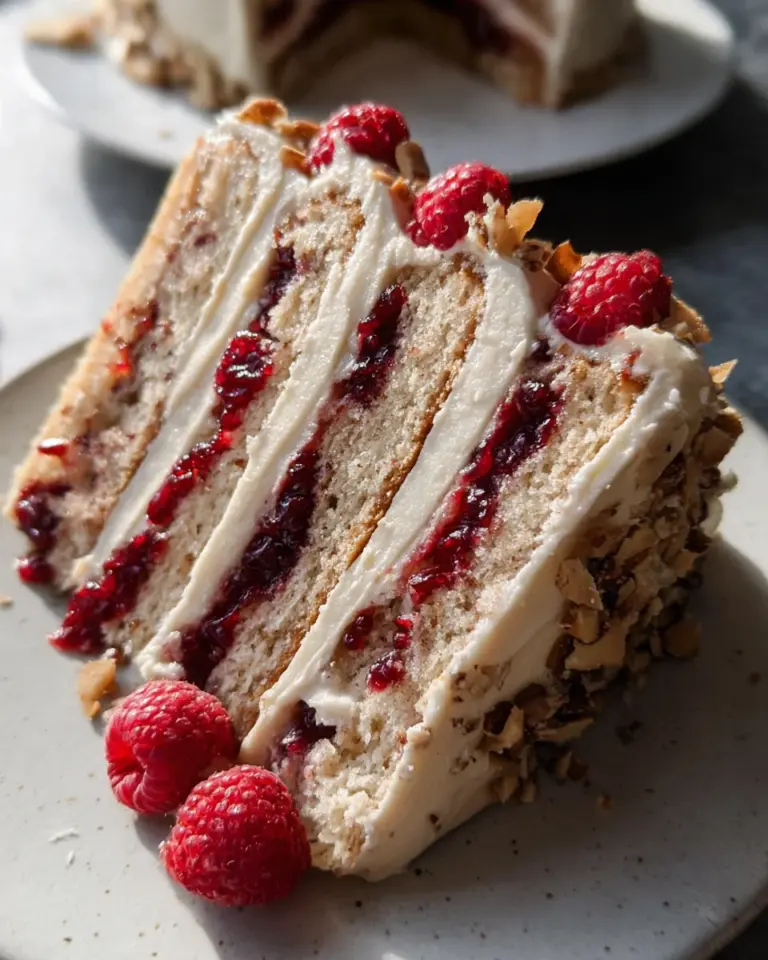 One Bowl Vegan Almond Raspberry Cake with Cream Cheese Frosting