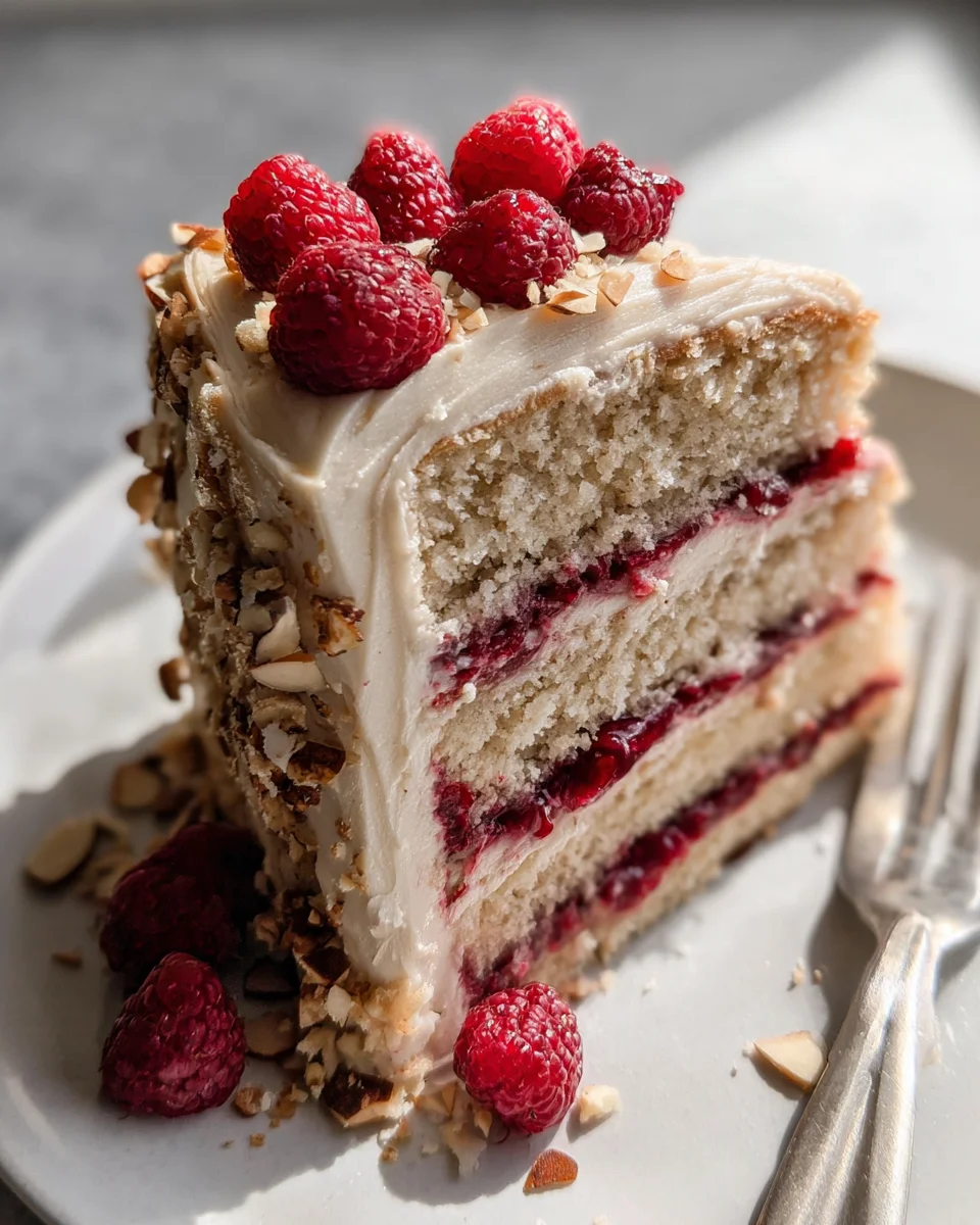One Bowl Vegan Almond Raspberry Cake with Cream Cheese Frosting One
