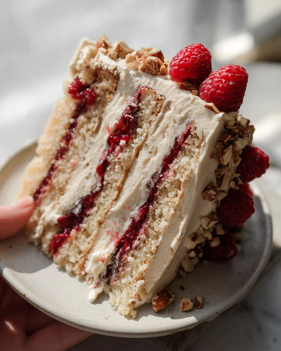 One Bowl Vegan Almond Raspberry Cake with Cream Cheese Frosting One
