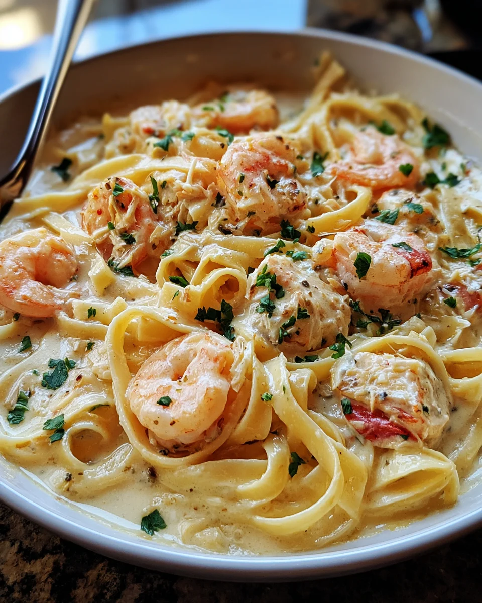 One Pot Shrimp and Crab Alfredo One