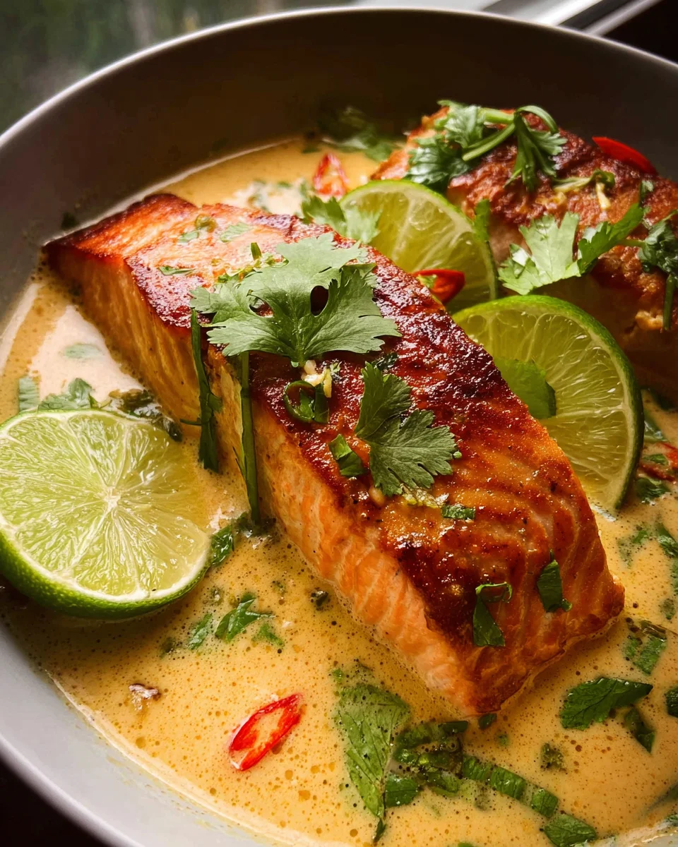 Poached Salmon in Coconut Lime Sauce Poached