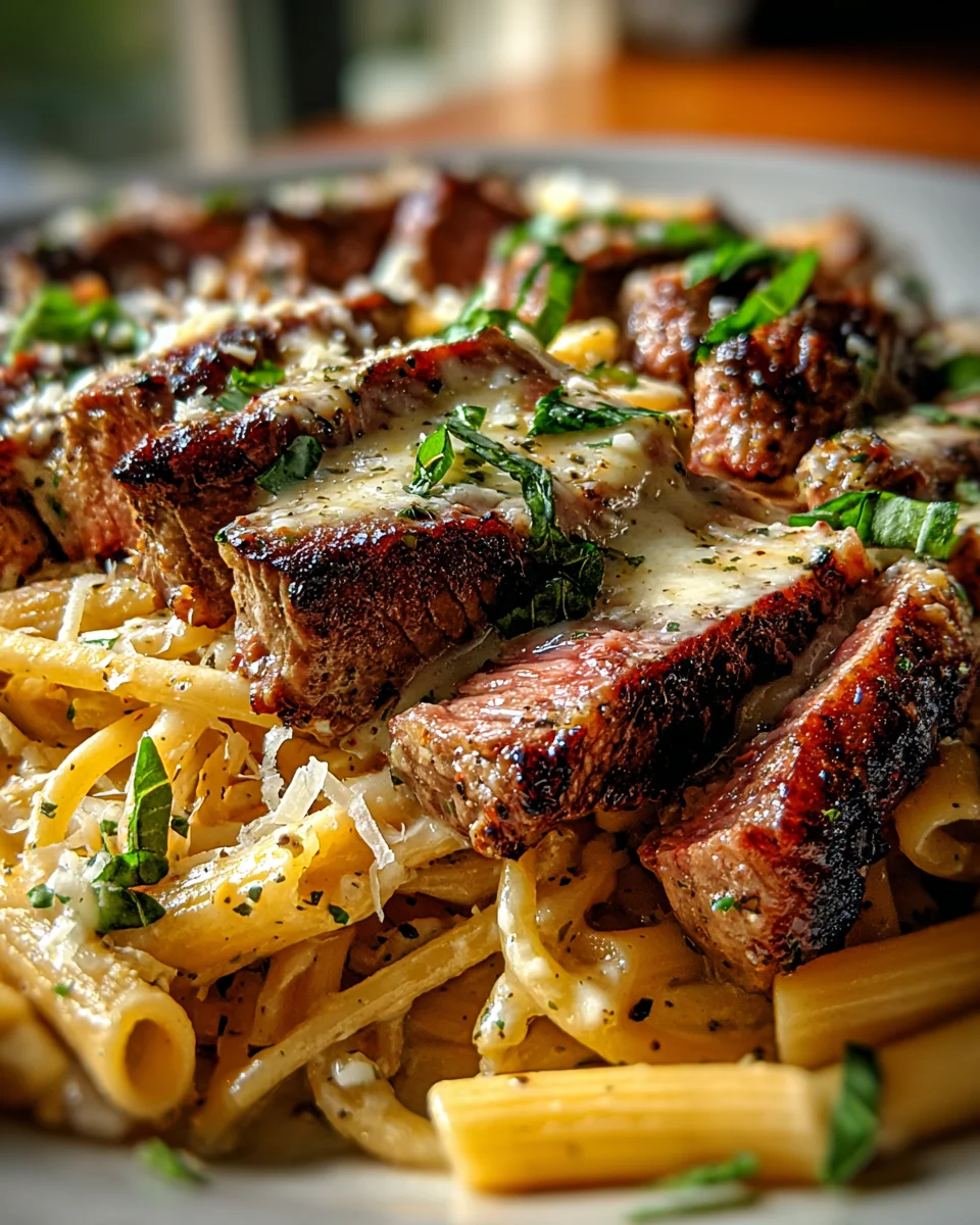 Steak and Creamy Garlic Parmesan Pasta Steak